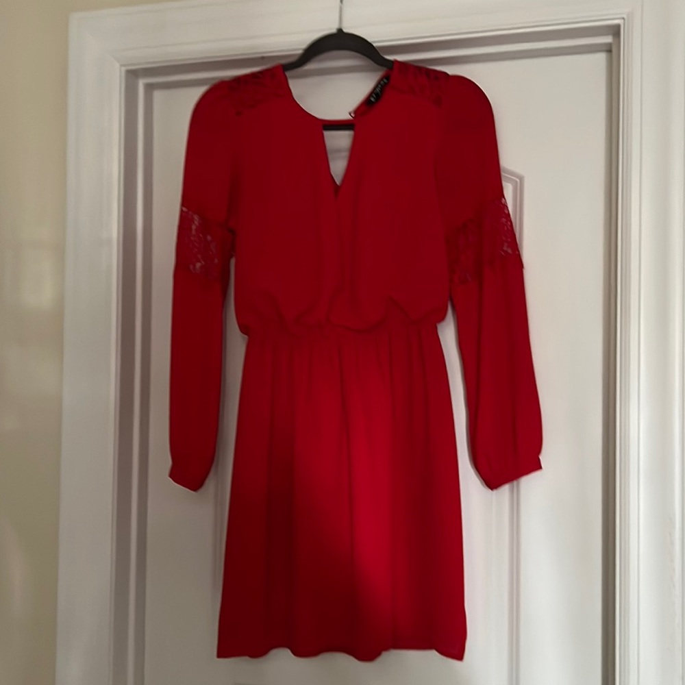 Express Red Detailed Long Sleeved Dress